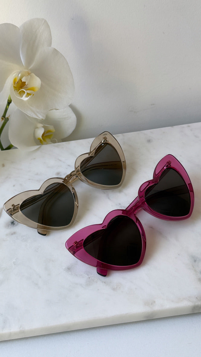 Saint Laurent SL181 Loulou Heart Sunglasses in Nude Mirror