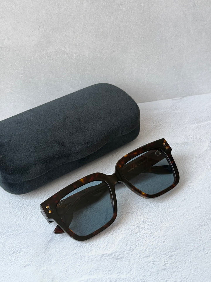 Gucci GG1084S Havana Brown Blue Lens Unisex Sunglasses