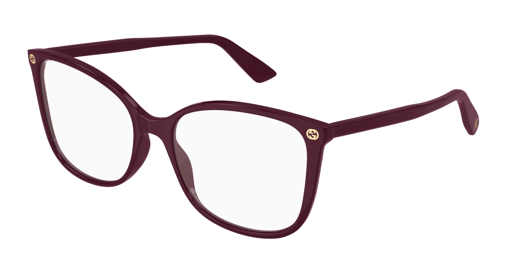 Gucci GG0026O Monturas de anteojos estilo ojo de gato cuadrados en color burdeos