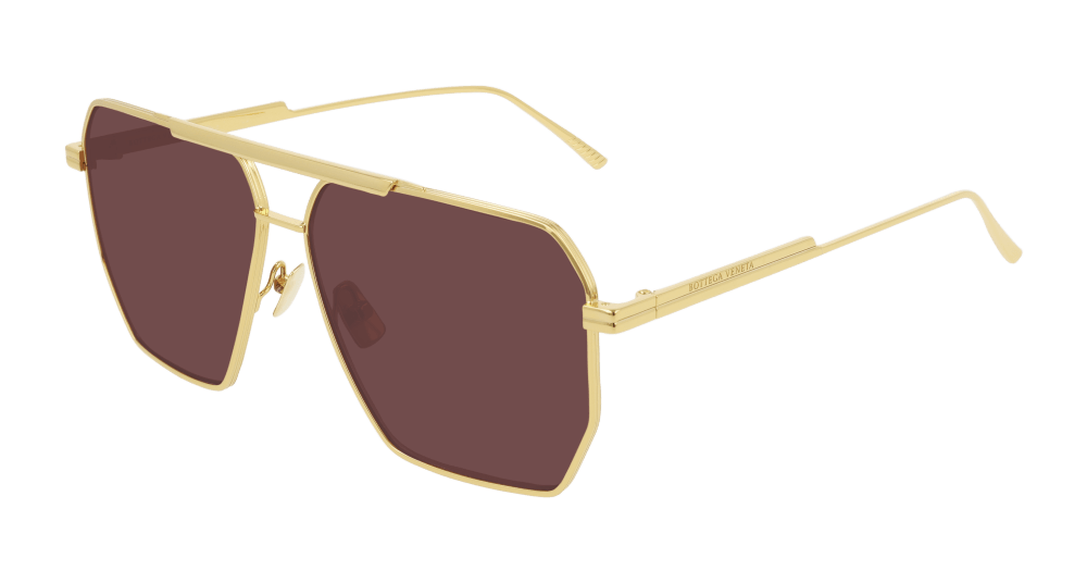 Bottega Veneta BV1012S Gafas de sol estilo aviador minimalistas con lentes rojas