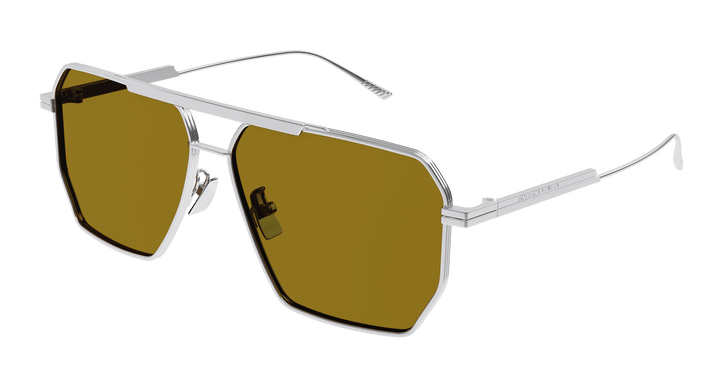 Bottega Veneta BV1012S Gafas de sol estilo aviador minimalistas con lentes marrones