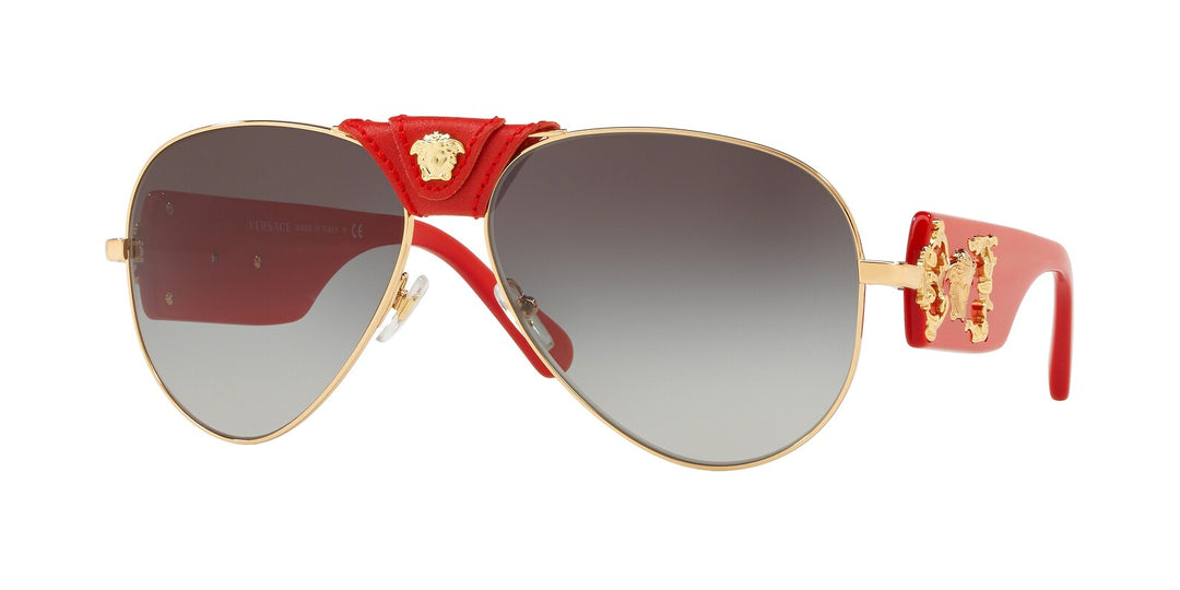 Versace VE2150Q Red Leather Aviator Sunglasses