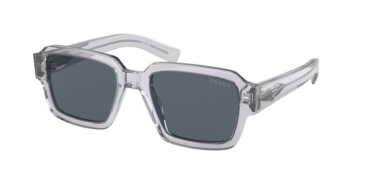 Prada PR02ZS transparent rectangular sunglasses with dark gray lenses