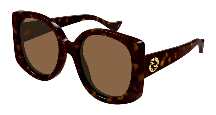 Gucci GG1257S Thick Rim Havana Rounded Sunglasses