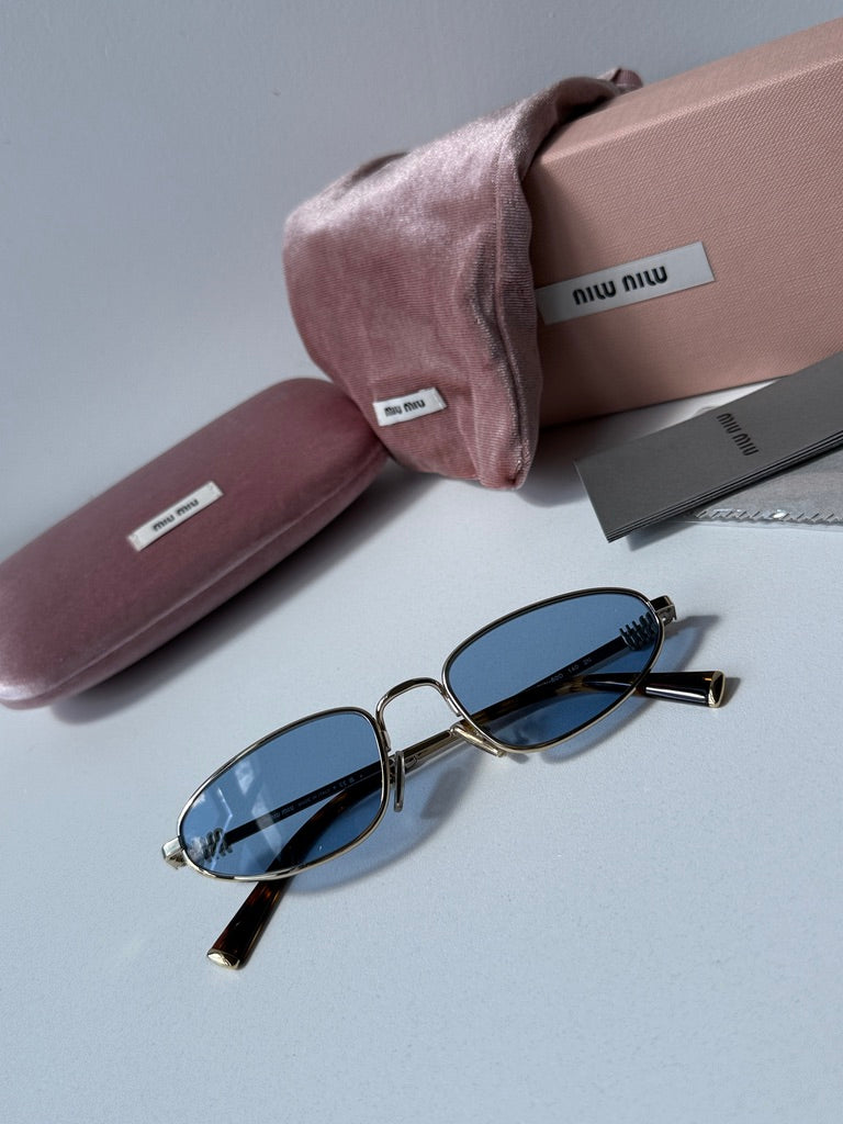 Miu Miu MU A52S Gold Blue Metal Sunglasses