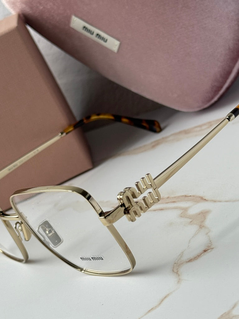 Miu Miu MU51XV Gold Oversized Square Eyeglasses Frames