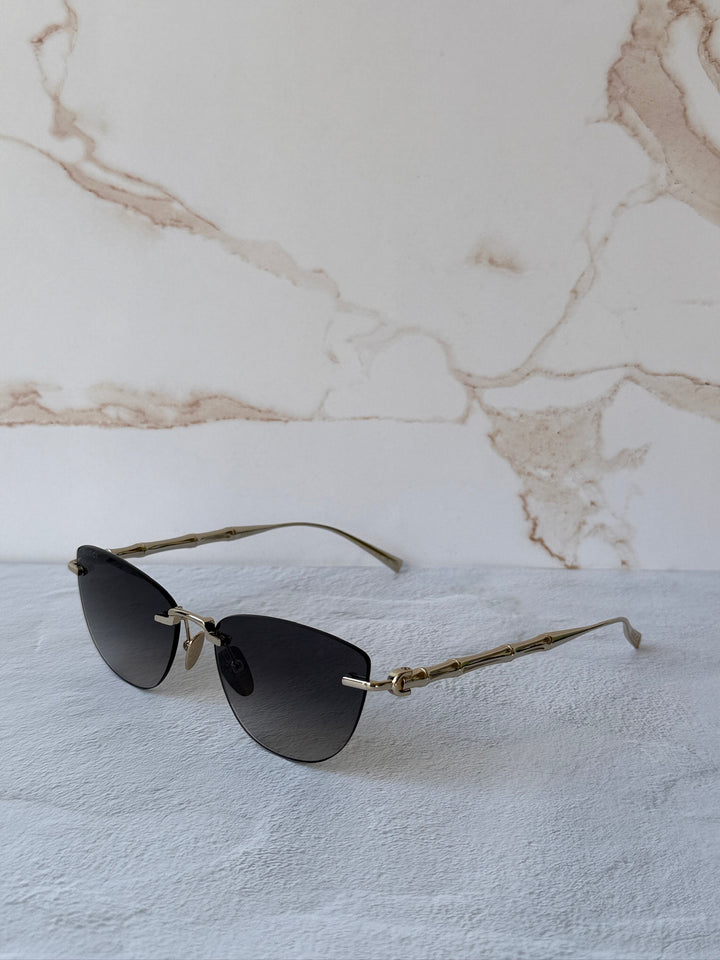 Gucci GG2063S Cat Eye Bamboo Sunglasses in Gold Grey