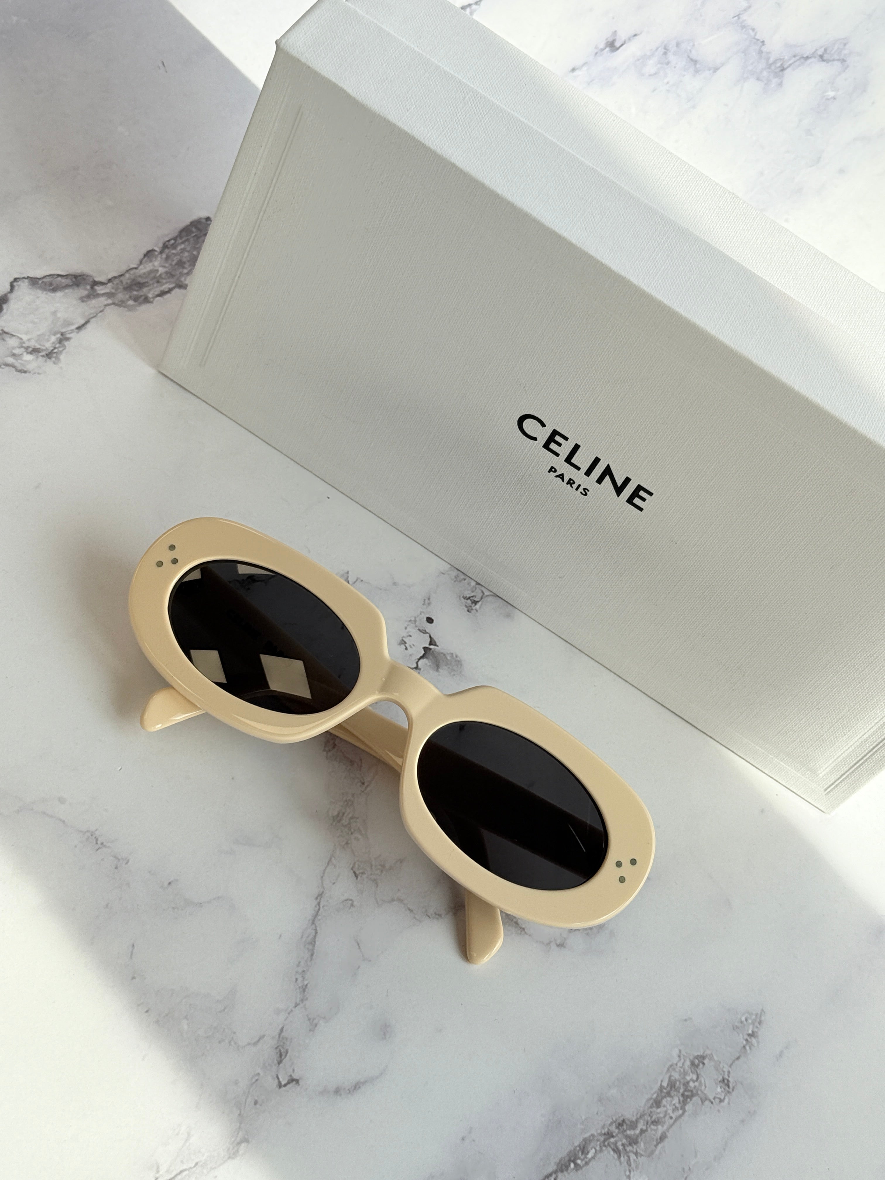 Celine CL40276U Bold 3 Dots Ivory Oval Sunglasses | Designer Daydream