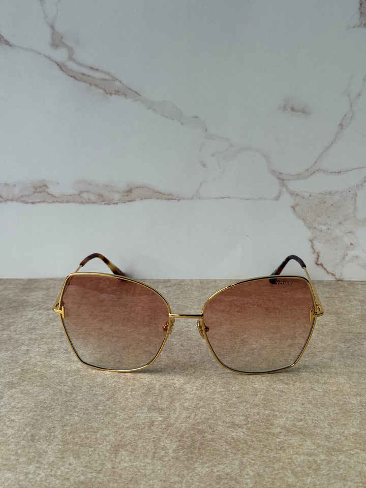 Farah TF0951 gold-tone hexagon sunglasses with rose tinted lenses