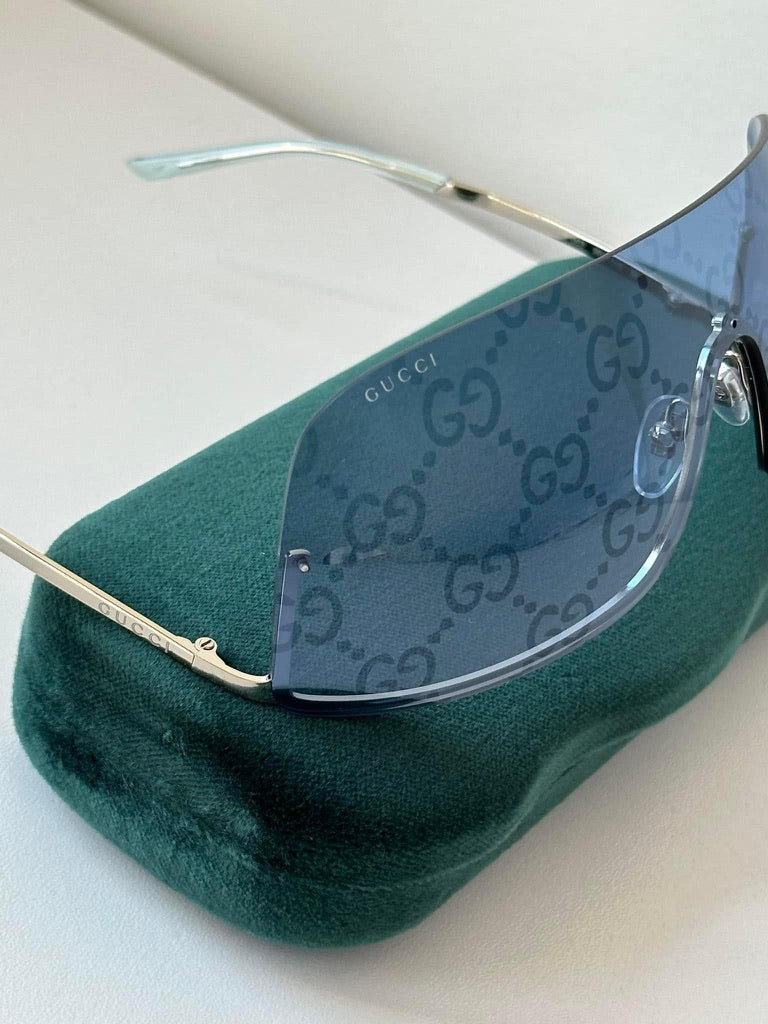 Gucci GG1560S Shield Sunglasses in Blue Monogram Mirror
