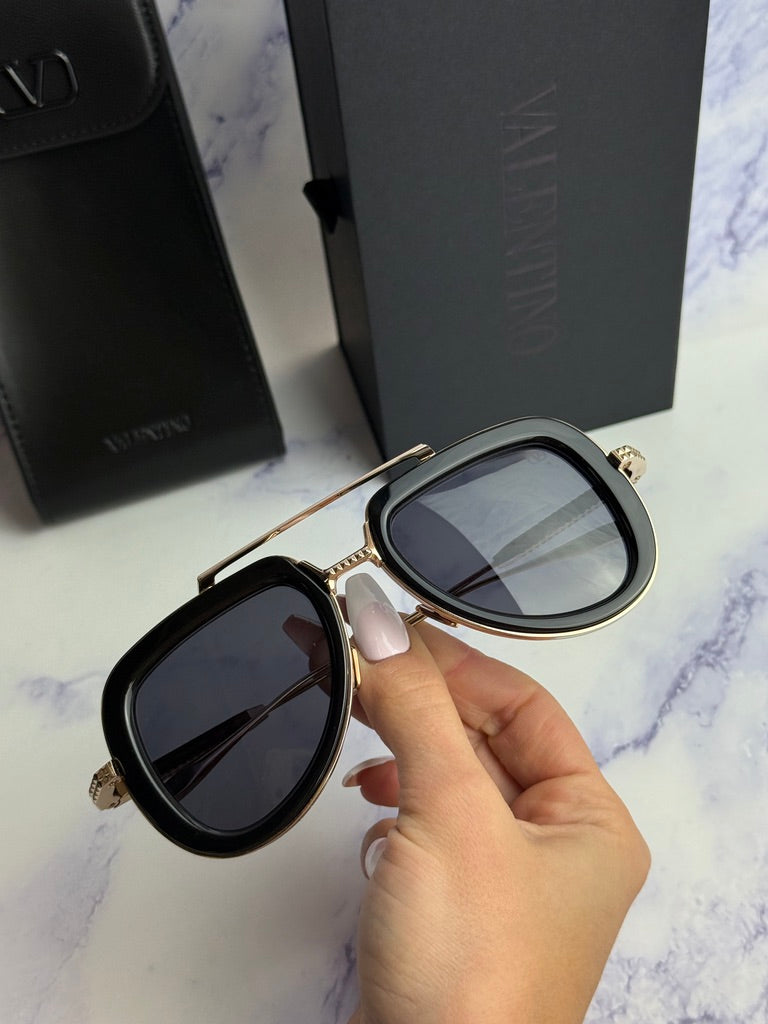 Valentino V-Lstory Black Aviator Sunglasses
