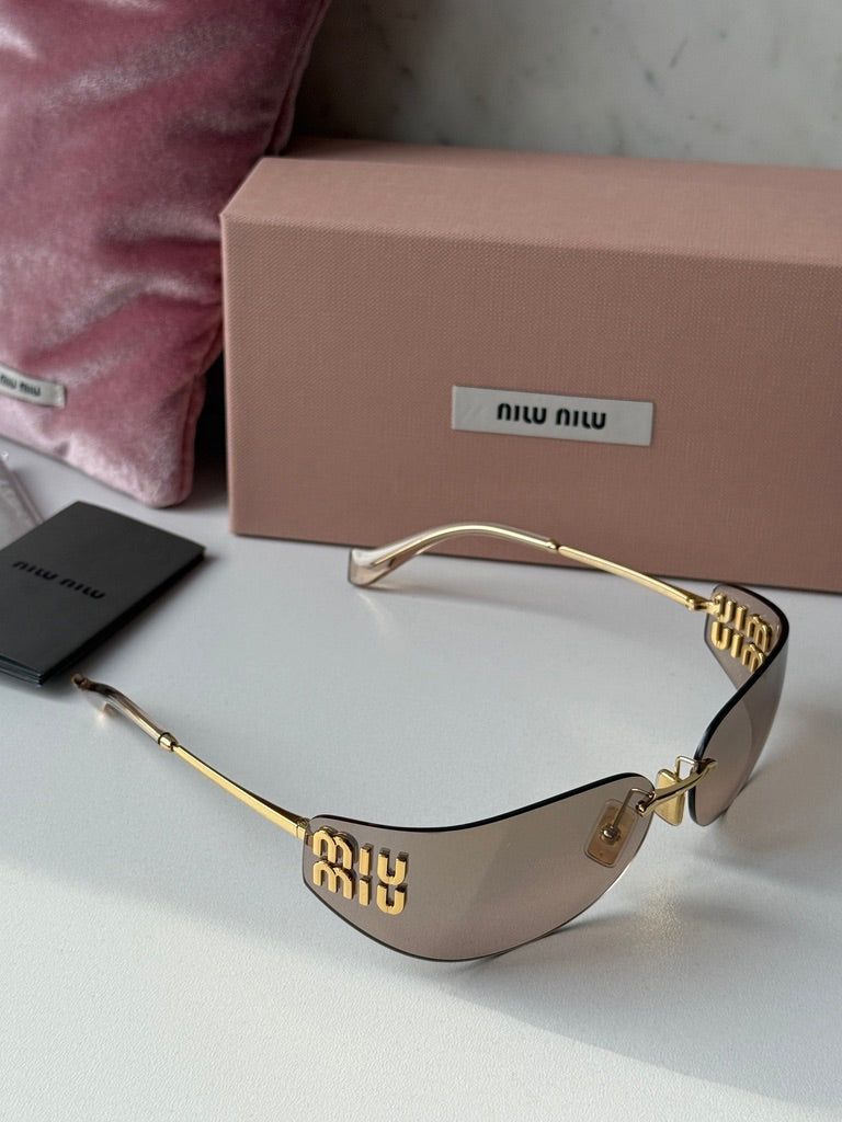 Miu Miu MU A51S Brown Mirror Rimless Mask Sunglasses