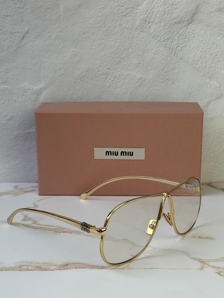 Miu Miu MU A56S Gold Bluelight Aviator Sunglasses