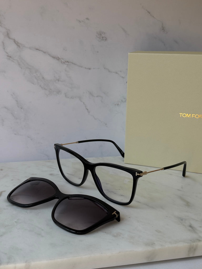 Tom Ford FT5824-B Clip On Cat Eye Sunglasses in Black