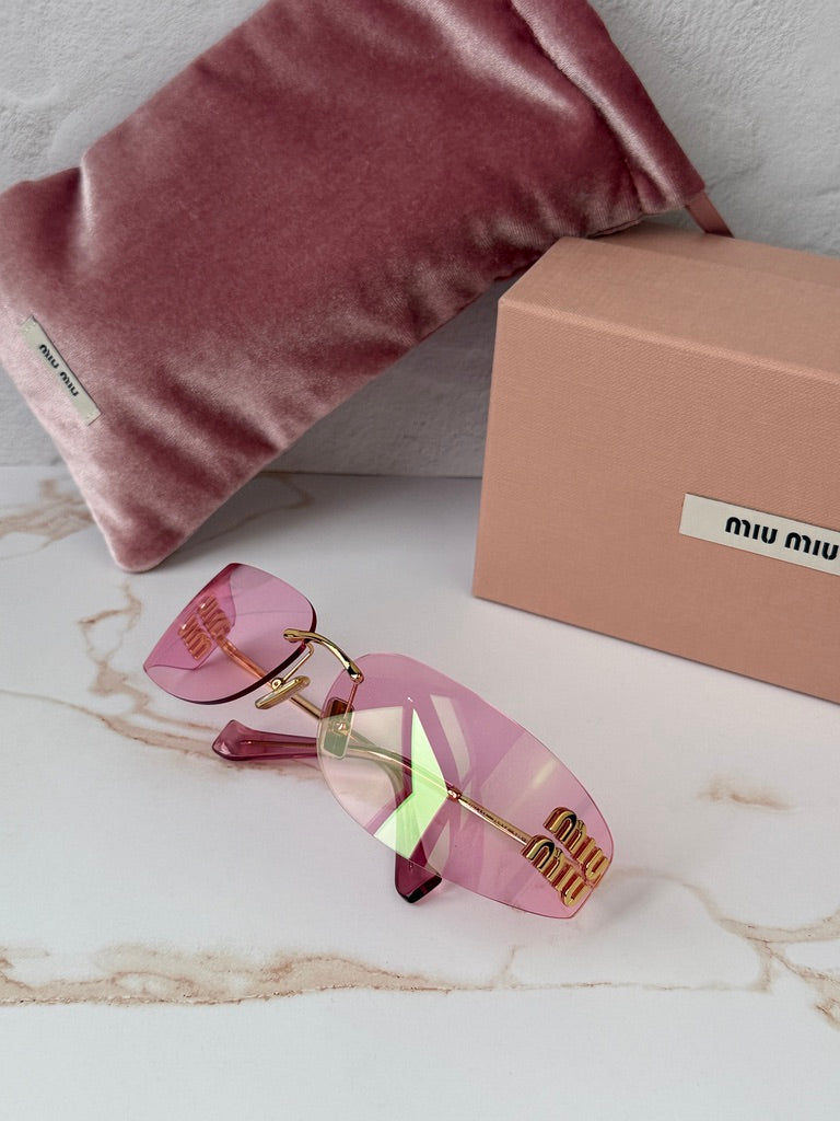 Miu Miu MU A51S Pink Mirror Rimless Mask Sunglasses