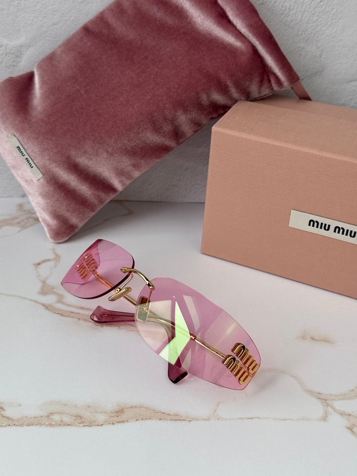Miu Miu MU A51S Pink Mirror Rimless Mask Sunglasses