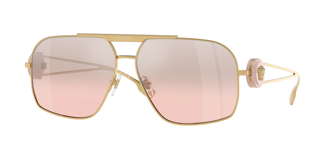 Versace VE2269 Gold Pink Mirror Medusa Aviator Sunglasses