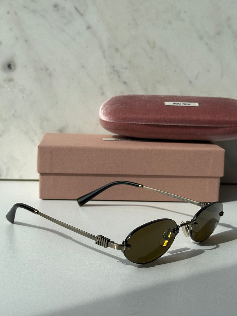 Miu Miu MU A54S Gold Brown Oval Rimless Sunglasses