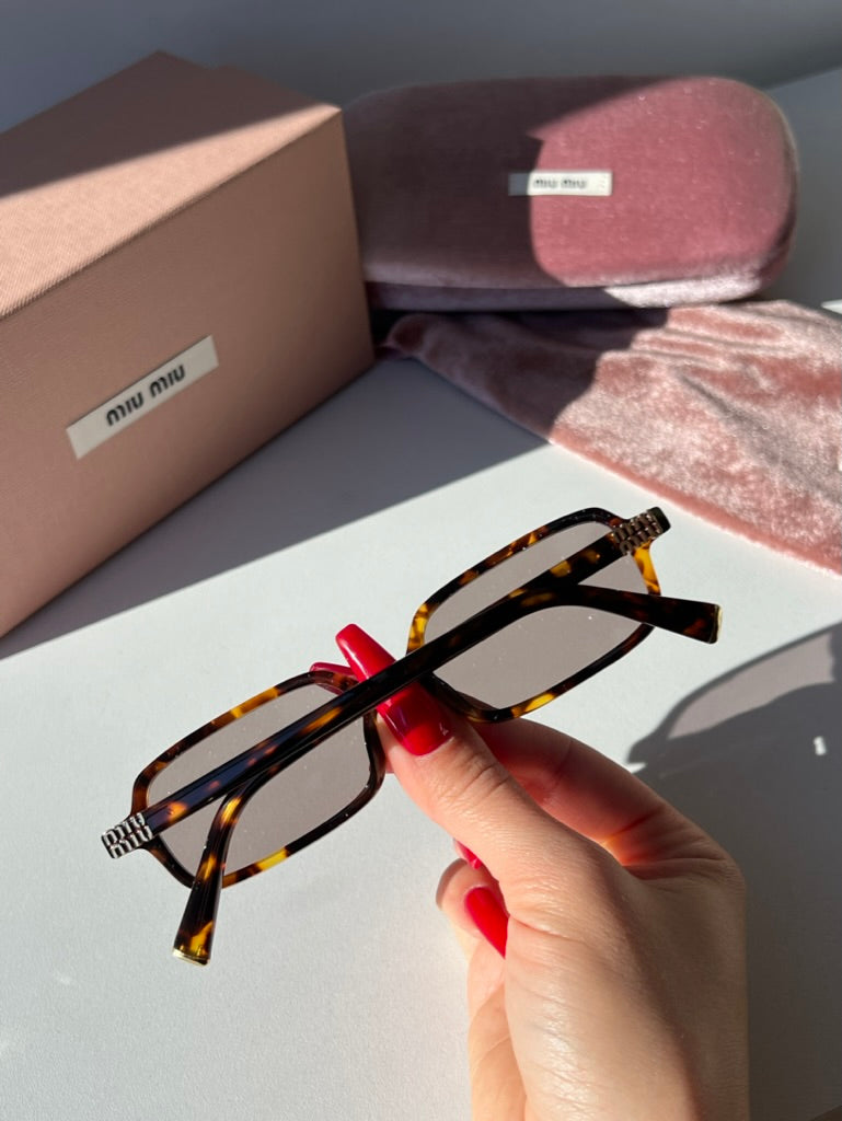 Miu Miu MU11ZS Havana Violet Rectangular Sunglasses – Designer