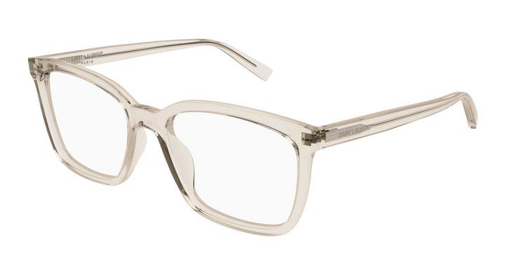 Saint Laurent SL672 clear eyeglass frames with rectangular translucent acetate