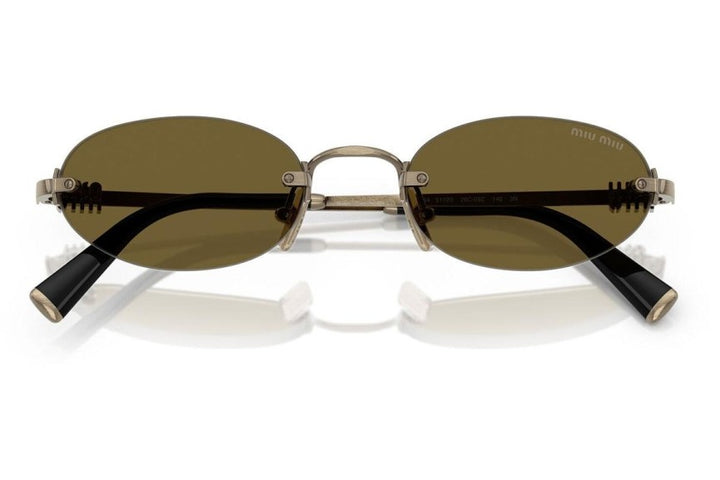 Miu Miu MU A54S Gold Brown Oval Rimless Sunglasses