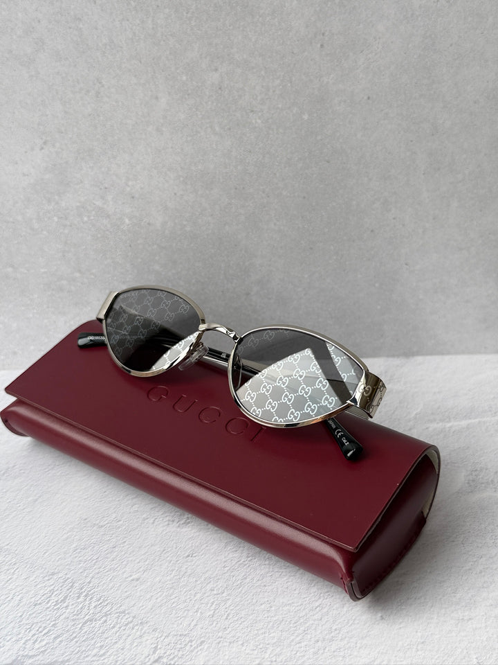 Gucci GG1853S Silver Monogram Mirror Cat Eye Sunglasses