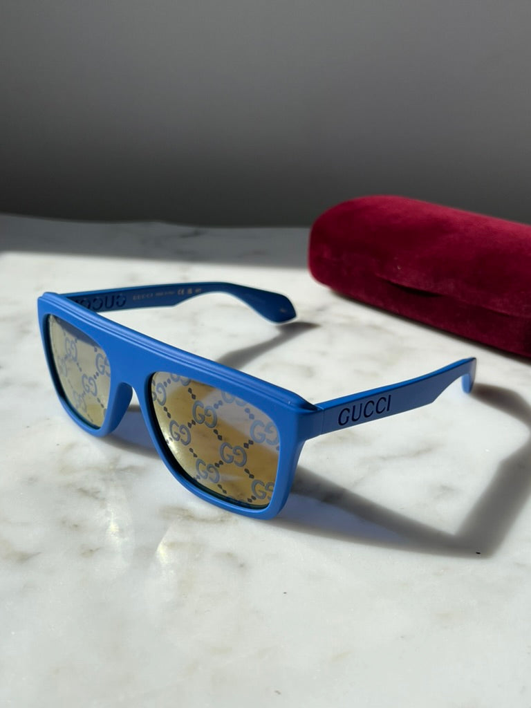 Gucci GG1570S Flat Top Sunglasses in Blue Logo Mirror