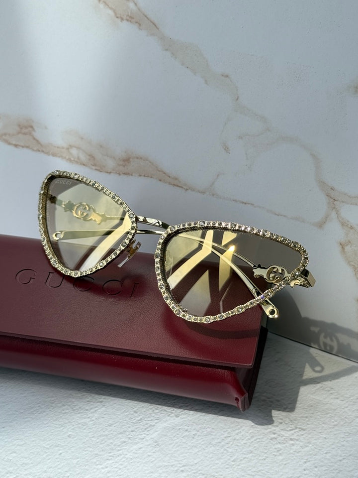 Gucci GG1569S Cat Eye Sunglasses in Gold Crystal