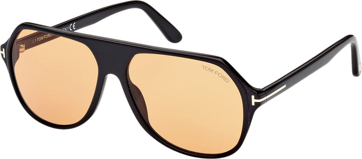 Tom Ford black aviator sunglasses with amber yellow lenses