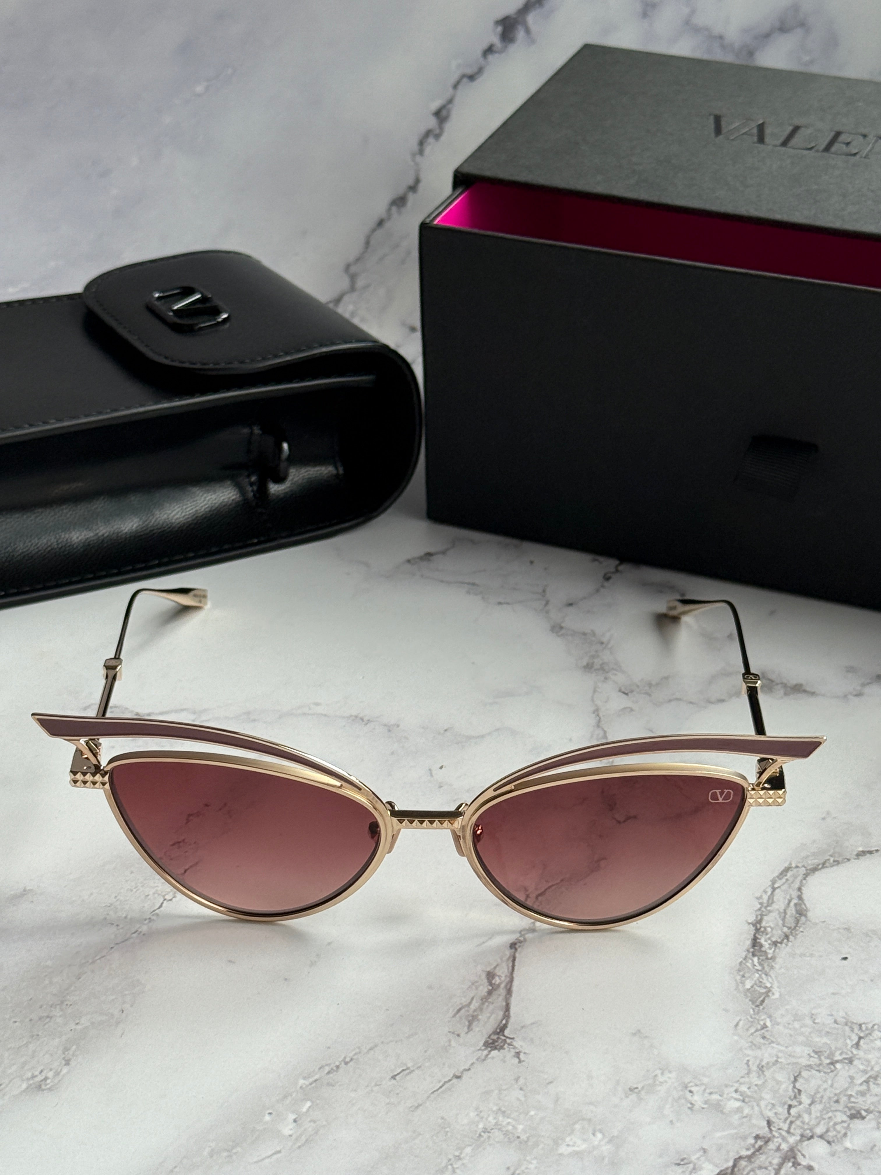 Valentino VLS118-C V-Glassliner Powder Gold Cat Eye Sunglasses