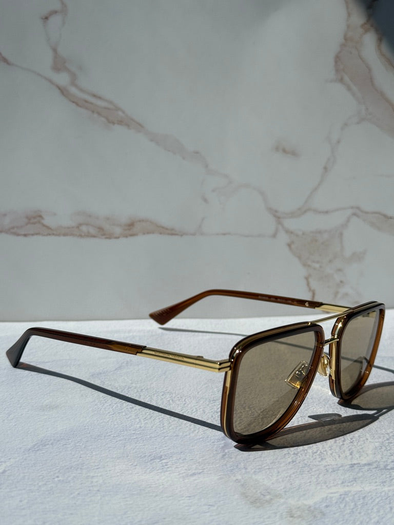 Bottega Veneta BV1463S Squared Aviator Sunglasses in Brown Tint