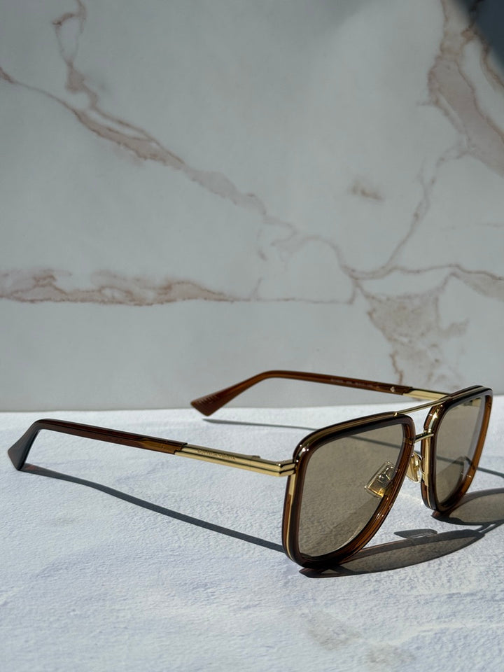 Bottega Veneta BV1463S Squared Aviator Sunglasses in Brown Tint