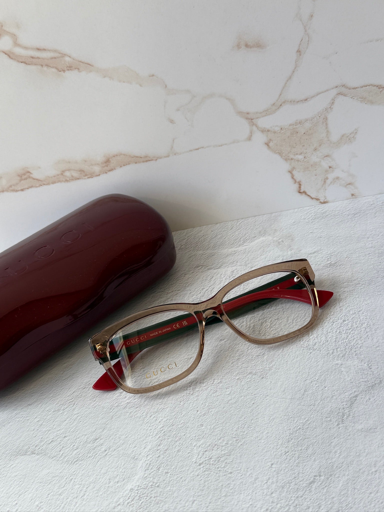 Gucci GG0278ON Transparent Brown Striped Leg | Designer Daydream