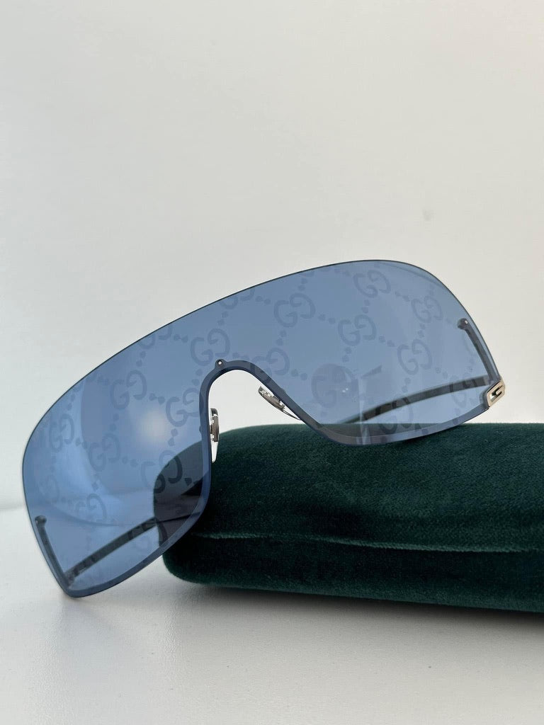 Gucci GG1560S Shield Sunglasses in Blue Monogram Mirror