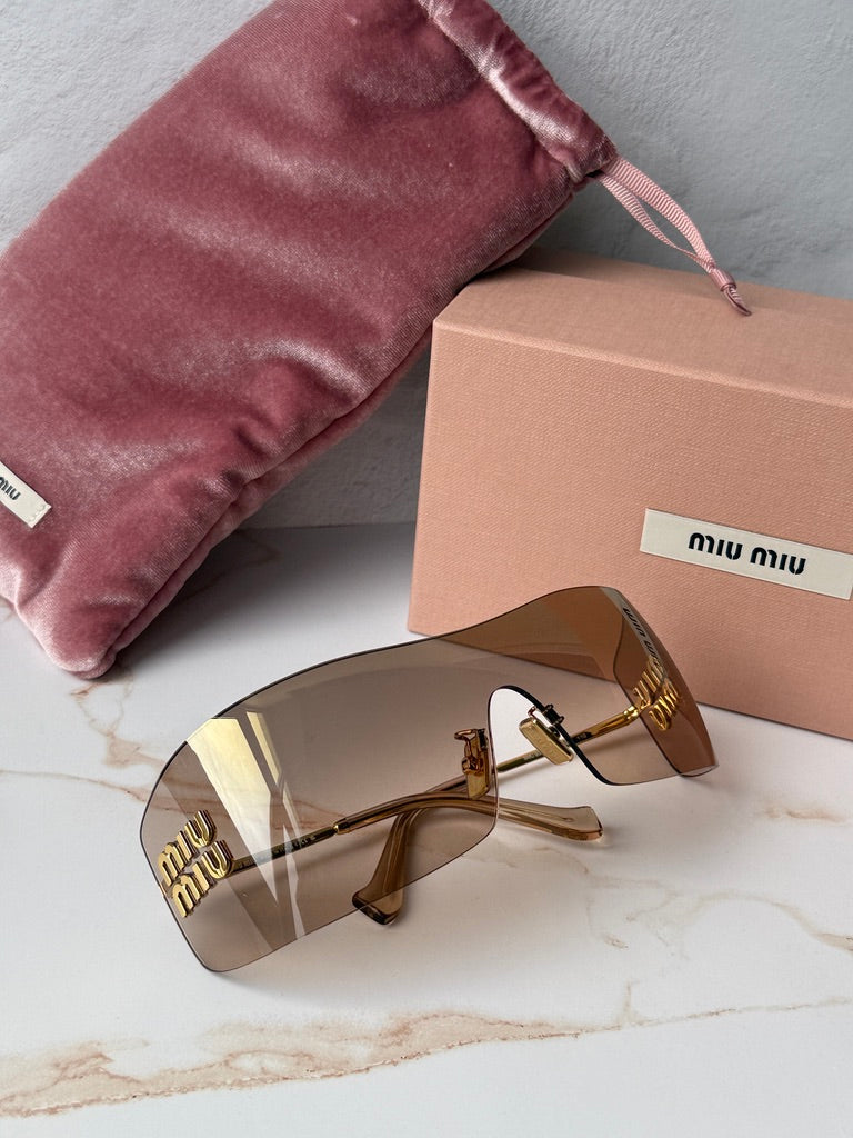 Miu Miu MU B53S Brown Mirror Rimless Mask Sunglasses
