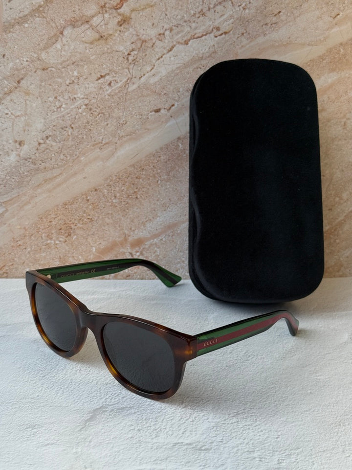 Gucci GG0003S Brown Striped Leg Sunglasses