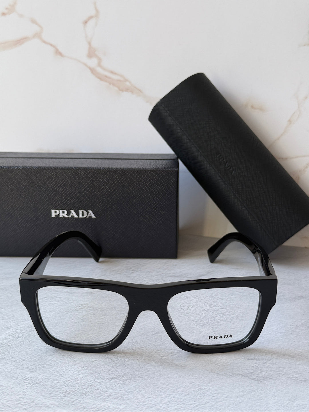 Prada PR C01V Square Eyeglasses Frames in Black