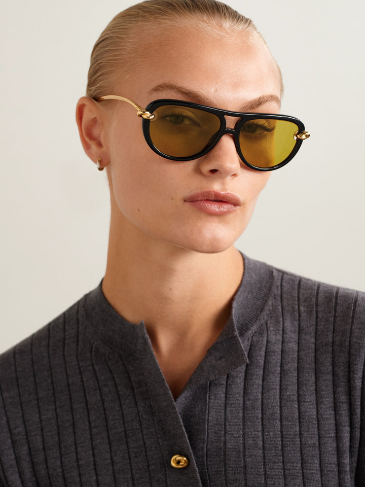 Bottega Veneta BV1418S Aviator Sunglasses in Black Yellow