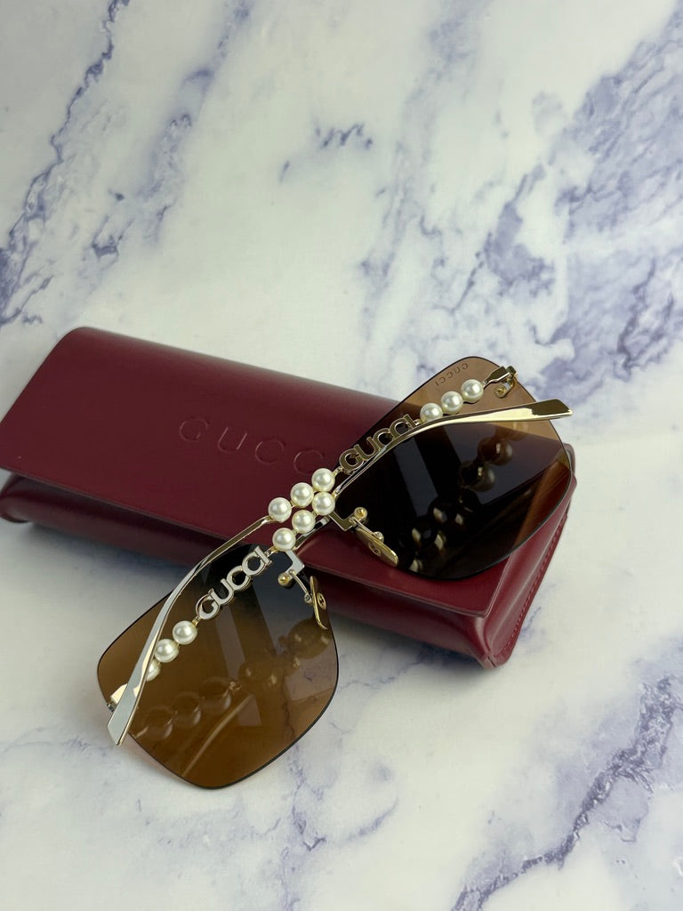 Gucci GG1923SA Brown Rimless Square Pearl Sunglasses