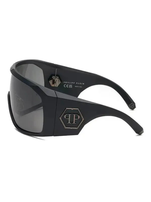 Philipp Plein SPP154 Matte Black Oversized Mask Sunglasses
