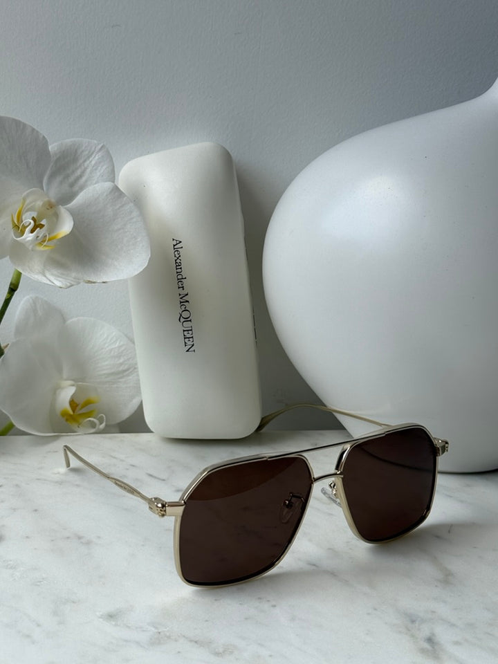 Alexander McQueen AM0372S Gold Pilot Sunglasses