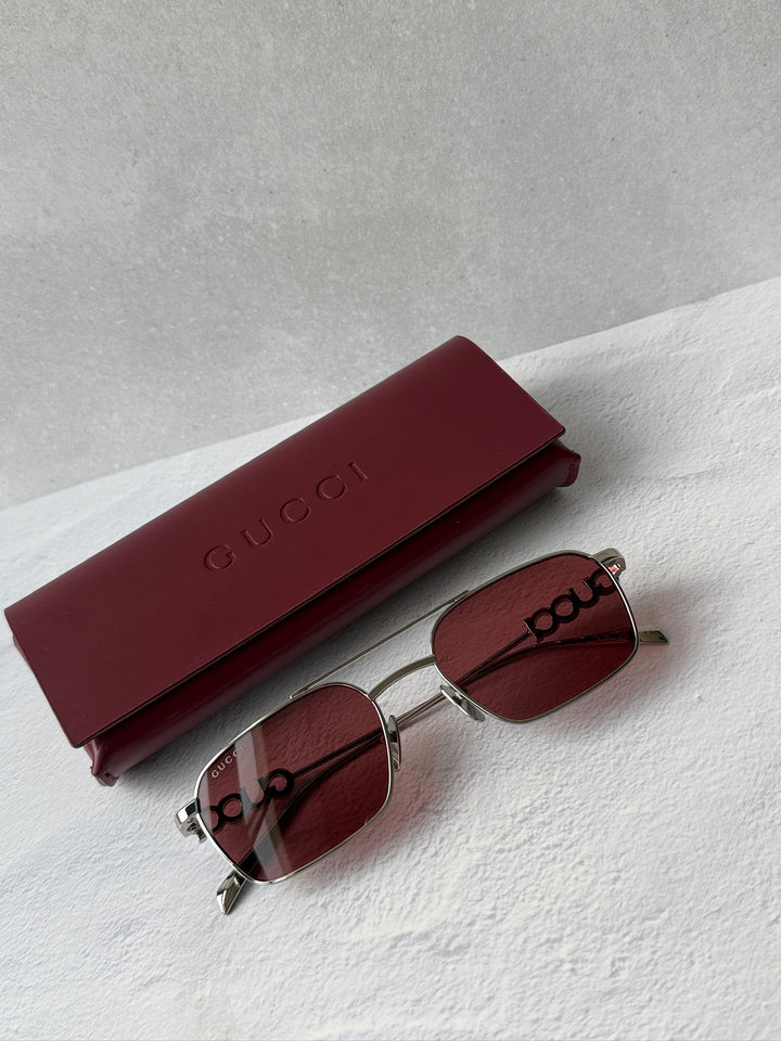 Gucci GG1804S Silver Red Aviator Sunglasses