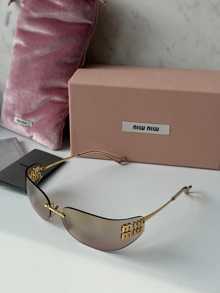 Miu Miu MU A51S Brown Mirror Rimless Mask Sunglasses
