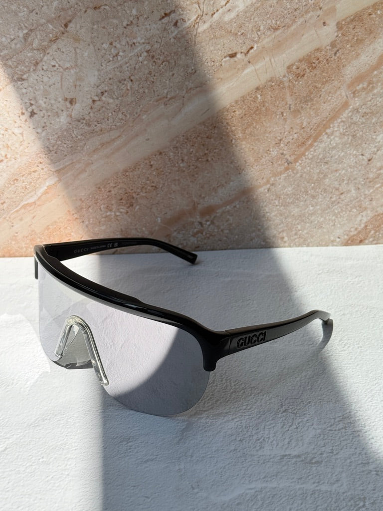 Gucci GG1645S Black Silver Mirror Shield Sunglasses