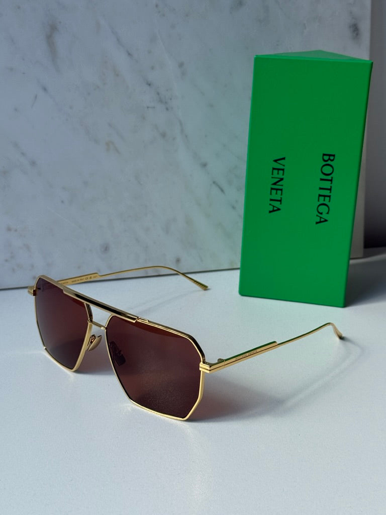 Bottega Veneta BV1012S Minimalist Aviator Sunglasses in Red Lens