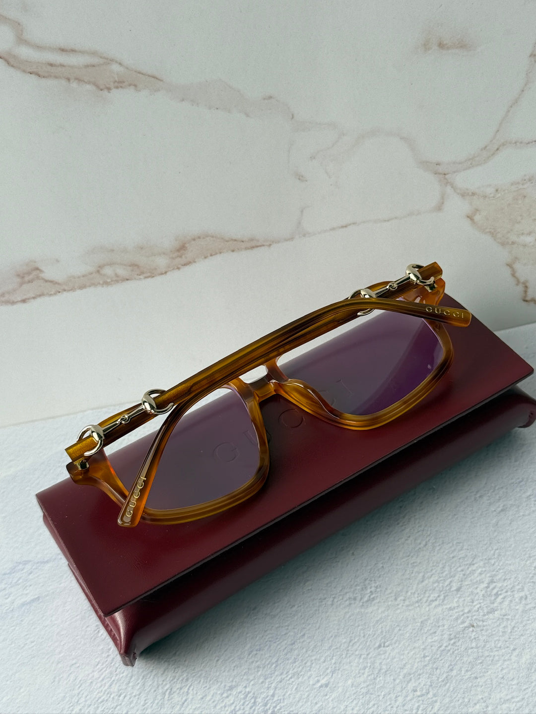 Gucci GG2052S Brown Bluelight Horsebit Aviator Sunglasses
