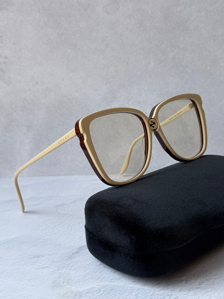 Gucci GG0709S Ivory Butterfly Oversized Sunglasses