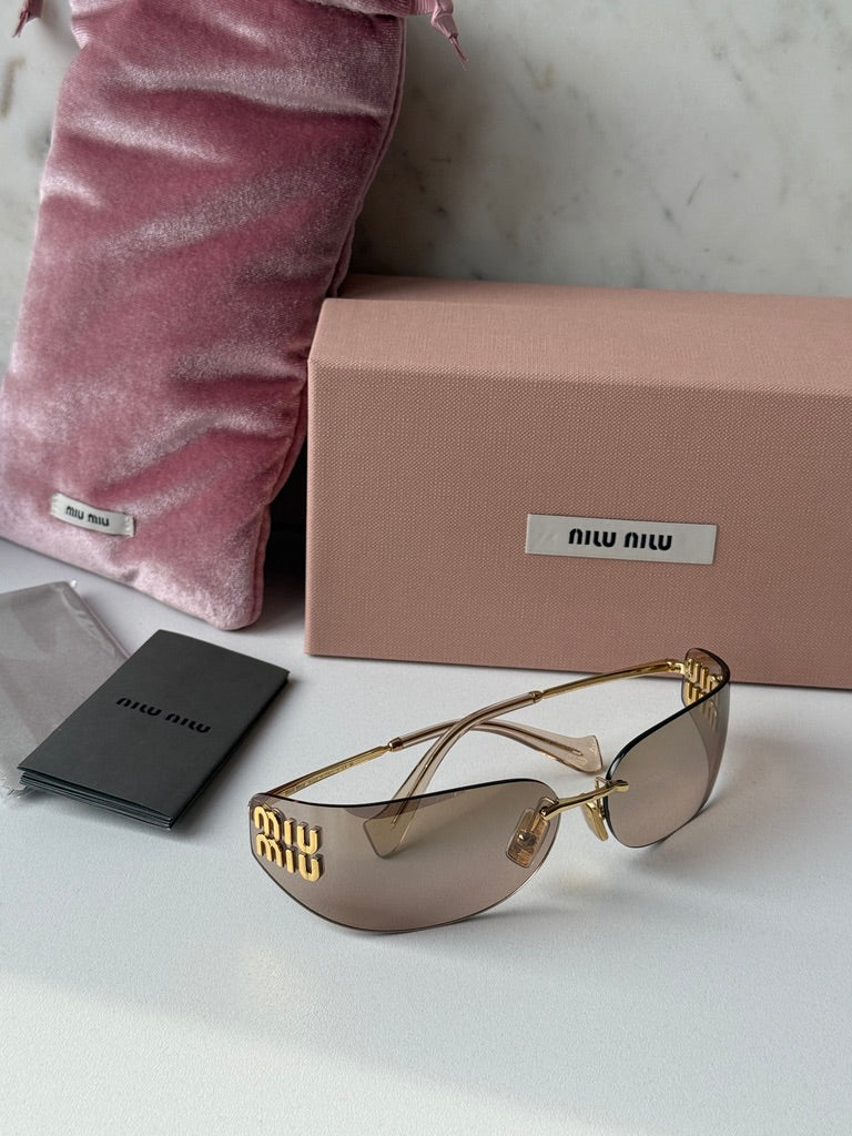 Miu Miu MU A51S Brown Mirror Rimless Mask Sunglasses