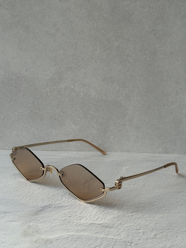 Gucci GG1604S Half Rim Sunglasses in Gold Brown