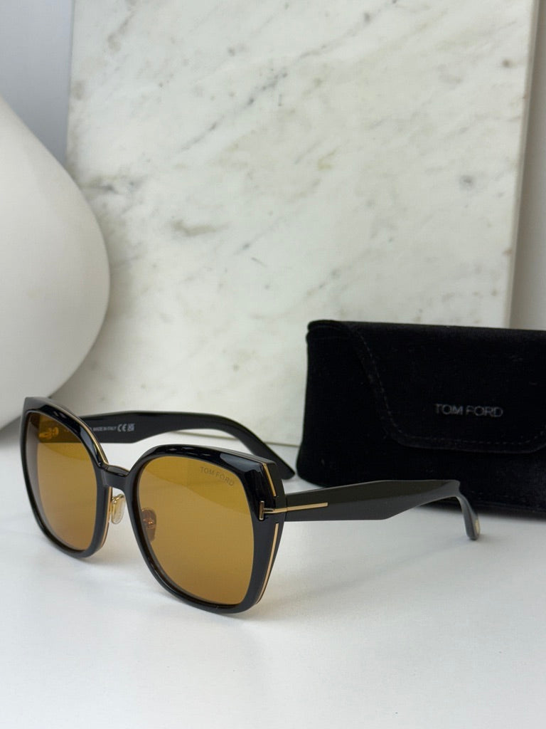 Tom Ford Plum FT1223 Black Yellow Oversized Sunglasses